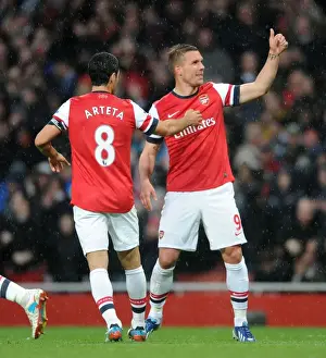 Arsenal V Wigan Athletic 2012-13 Prints: Podolski Scores First: Arsenal Crushes Wigan Athletic 4-1 in Premier League