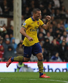 Fulham F C Prints: Podolski Scores the Second: Fulham vs. Arsenal, Premier League 2013-14