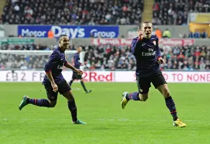 Swansea V Arsenal - FA Cup 3rd Rd 2012-13 Prints: Podolski and Walcott Celebrate Arsenal's FA Cup Goal Against Swansea