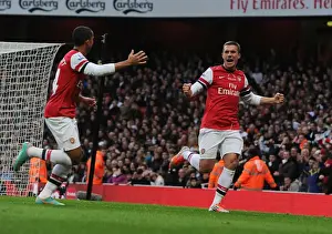Podolski and Walcott Celebrate Arsenal's Second Goal vs Fulham (2012-13)