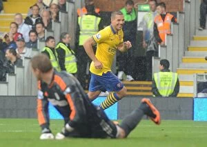 Images Dated 24th August 2013: Podolski's Hat-Trick: Arsenal Thrash Fulham in Premier League Clash (2013-14)