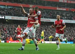 Images Dated 13th April 2013: Podolski's Hat-trick: Arsenal's Victory Over Norwich City, April 2013