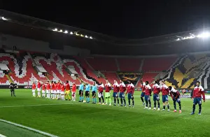 PRAGUE, CZECH REPUBLIC - APRIL 15: The Arsenal and Salvia Prague teams line up before the UEFA Europa League Quarter