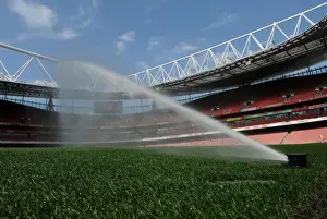 Arsenal V Watford 2015-16 Prints: Pre-Match: Moistured Emirates Stadium Pitch (Arsenal vs. Watford, 2015-16)