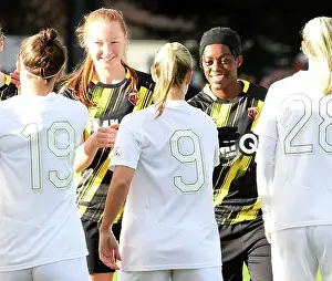 Arsenal Women V Watford Women 2023-24 Prints: Pre-Match Moment: Katie Reid and Michelle Agyemang of Watford at Arsenal Women vs