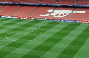 Images Dated 27th August 2014: Preparing for Battle: Arsenal's Emirates Stadium Pitch Set for Champions League Clash Against