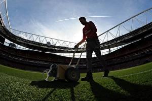 Arsenal V Bayern Munich 2016-17 Prints: Preparing the Emirates Turf: Arsenal FC vs