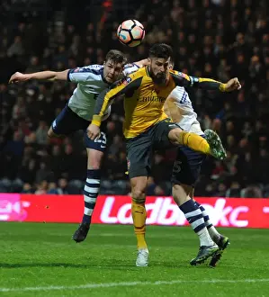 Preston North End V Arsenal - FA Cup - 2017 Prints: Preston North End vs Arsenal: FA Cup Clash - Olivier Giroud Faces Off Against Huntington and Hugill