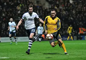 Preston North End V Arsenal - FA Cup - 2017 Prints: Preston North End vs Arsenal: Lucas Perez Faces Off Against Paul Huntington in FA Cup Clash