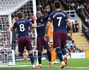 Fulham V Arsenal 2018-19 Prints: Ramsey and Lacazette Celebrate Arsenal's Goals Against Fulham (2018-19)