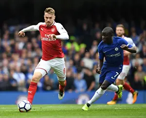 Chelsea V Arsenal 2017-18 Prints: Ramsey Outmaneuvers Kante: Intense Battle Between Chelsea and Arsenal