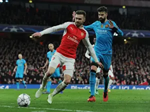 Arsenal V Barcelona 2015/16 Prints: Ramsey Outmaneuvers Pique: Arsenal's Masterclass Moment in 2016 Champions League Clash