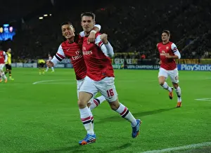 Borussia Dortmund V Arsenal 2013-14 Prints: Ramsey and Ozil's Goal Celebration: Borussia Dortmund vs Arsenal