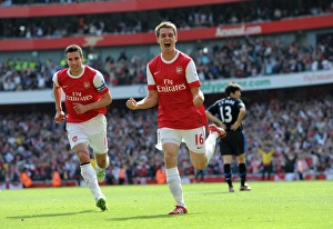 Arsenal V Manchester United 2010-2011 Prints: Ramsey and van Persie: Unforgettable Goal Celebration as Arsenal Defeats Manchester United 1-0 in Premier League