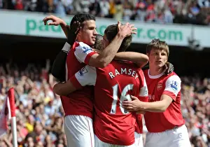 Arsenal V Manchester United 2010-2011 Prints: Ramsey, Van Persie, and Arshavin: Arsenal's Unforgettable Goal Celebration Against Manchester United (1:0)