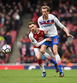 Arsenal V Stoke City 2017-18 Prints: Ramsey vs. Crouch: A Football Rivalry at the Emirates - Arsenal vs