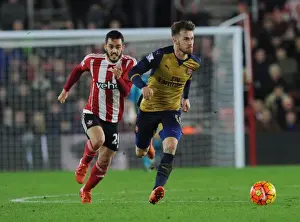 Southampton V Arsenal 2015-16 Prints: Ramsey vs Juanmi: A Battle of Will at Southampton's St Marys Stadium - Arsenal vs Southampton