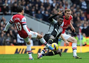 Red Card Drama: Cazorla Fouls Adebayor, Mertesacker Reacts as Spurs Striker is Sent Off (Arsenal vs. Tottenham, 2012-13)