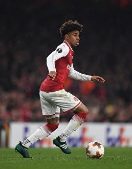 Arsenal V Red Star Belgrade 2017-18 Prints: Reiss Nelson in Action: Arsenal vs Crvena Zvezda, UEFA Europa League (2017-18)