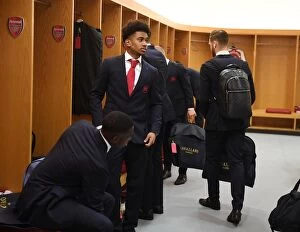 Images Dated 11th March 2018: Reiss Nelson in Arsenal Changing Room Before Arsenal vs Watford, Premier League 2017-18