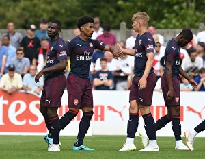 Reiss Nelson, Jordi Osei-Tutu, and Emile Smith Rowe: Celebrating Goals in Arsenal's Pre-Season Victory over Borehamwood