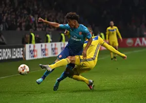 FC BATE Borisov V Arsenal 2017-18 Prints: Reiss Nelson vs Maksim Volodko: A Battle in the Europa League between Arsenal FC and BATE Borisov