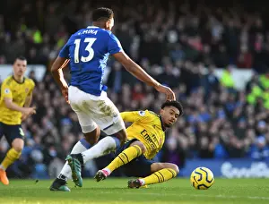 Everton V Arsenal 2019-20 Prints: Reiss Nelson vs Yerry Mina: Intense Battle at Goodison Park - Everton vs Arsenal