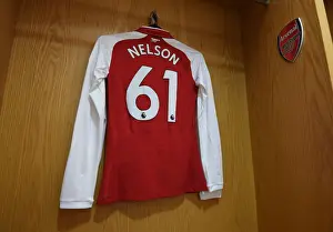 Arsenal V Southampton 2017-18 Prints: Reiss Nelson's Arsenal Shirt: Pre-Match Focus at Emirates Stadium (Arsenal vs Southampton)