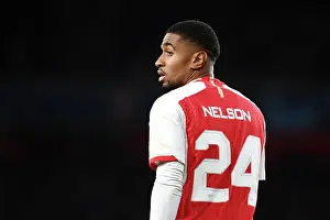 Arsenal V Sevilla 2023-24 Prints: Reiss Nelson's Unwavering Concentration: Arsenal vs Sevilla