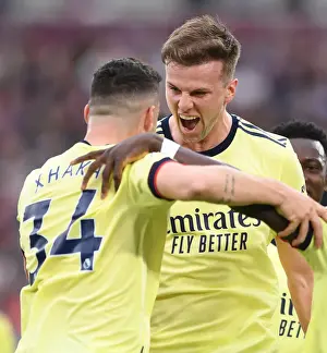 West Ham United V Arsenal 2021-22 Prints: Rising High: Holding and Xhaka Celebrate Arsenal's Goal Against West Ham United (May 2022)