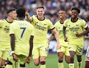 West Ham United V Arsenal 2021-22 Prints: Rising High: Rob Holding Scores the Winner for Arsenal against West Ham United in Premier League Showdown