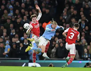 Manchester City V Arsenal 2022-23 Prints: Rivalry Renewed: Holding Faces Haaland in FA Cup Battle - Manchester City vs Arsenal (2022-23)