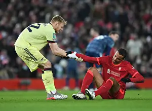 Liverpool V Arsenal Carabao Cup 21-22 Prints: Rivalry Revisited: Ramsdale Comforts Matip Amid Tense Carabao Cup Semi-Final