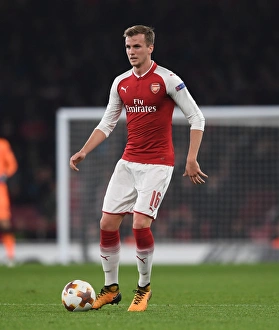 Arsenal V Red Star Belgrade 2017-18 Prints: Rob Holding in Action for Arsenal against Red Star Belgrade, UEFA Europa League 2017-18