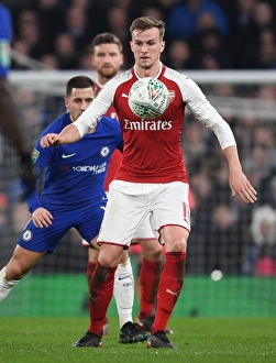 Chelsea V Arsenal - Carabao Cup 1/2 Final 1st Leg 2017-18 Prints: Rob Holding in Action: Carabao Cup Semi-Final Showdown between Chelsea and Arsenal