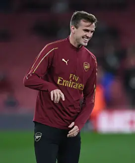 Arsenal V Blackpool Carabao Cup 2018-19 Prints: Rob Holding: Arsenal's Defensive Wall in Carabao Cup Clash Against Blackpool