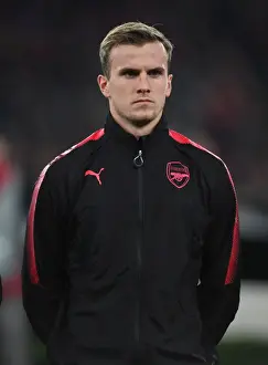 Arsenal V Red Star Belgrade 2017-18 Prints: Rob Holding: Arsenal's Defensive Wall Against Red Star Belgrade, Europa League 2017-18