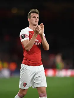 Arsenal V FC Vorskla Poltava 2018_19 Prints: Rob Holding Celebrates with Arsenal Fans after Europa League Victory