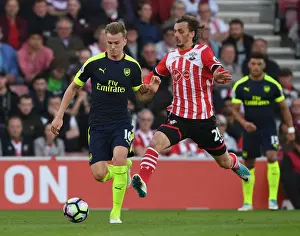 Southampton V Arsenal 2016-17 Prints: Rob Holding Outmuscles Manolo Gabbiadini: Southampton vs. Arsenal, Premier League 2016-17