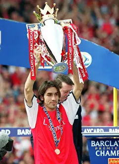 Robert Pires Celebrates FA Premiership Title Win with Arsenal at Highbury, 2002