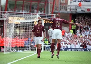 Robert Pires celebrates scoring Arsenal 1st goal with Thierry Henry