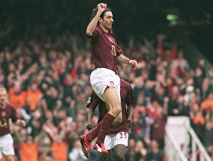 Images Dated 17th April 2006: Robert Pires celebrates scoring Arsenals 2nd goal