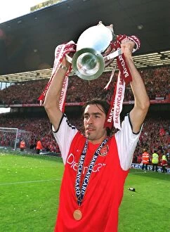 Arsenal v Everton Collection: Robert Pires with the F. A. Barclaycard Premiership Trophy