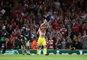 Robert Pires (Villarreal) ex Arsenal claps the fans after the match