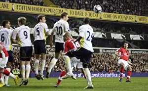 Tottenham Hotspur v Arsenal 2009-10 Collection: Robin van Persie (Arsenal) bends a free kick round the Tottenham wall. Tottenham Hotspur 2