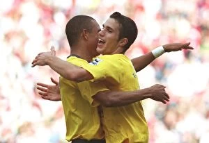 Images Dated 30th September 2006: Robin van Persie (Arsenal) celebrates scoring his 2nd goal with Gilberto