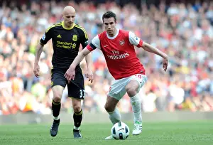 Arsenal V Liverpool 2010-2011 Prints: Robin van Persie (Arsenal) Jonjo Shelvey (Liverpool). Arsenal 1: 1 Liverpool