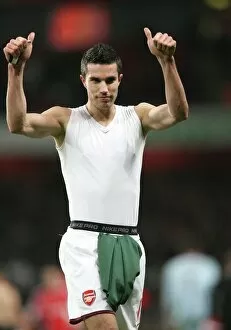 Arsenal v Plymouth Argyle - FA Cup 2008-09 Collection: Robin van Persie celebrates at the end of the match