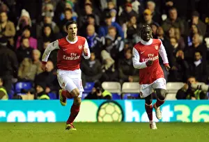Robin van Persie celebrates scoring the 1st Arsenal goal with Bacary Sagna