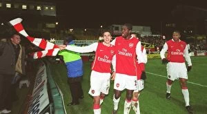 Watford v Arsenal Collection: Robin van Persie celebrates scoring the 2nd Arsenal goal with Emmanuel Adebayor
